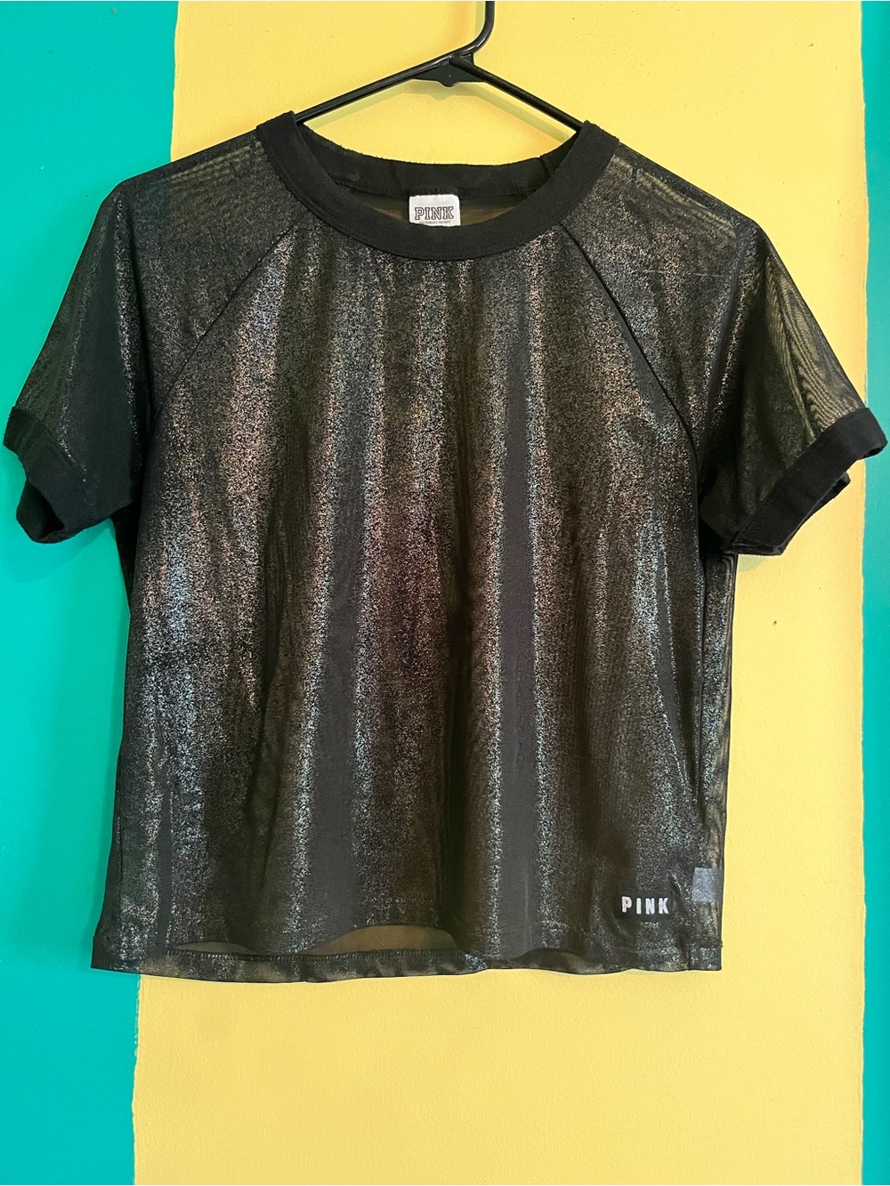 PINK Victoria's Secret Black Shimmer Short Sleeve Crop